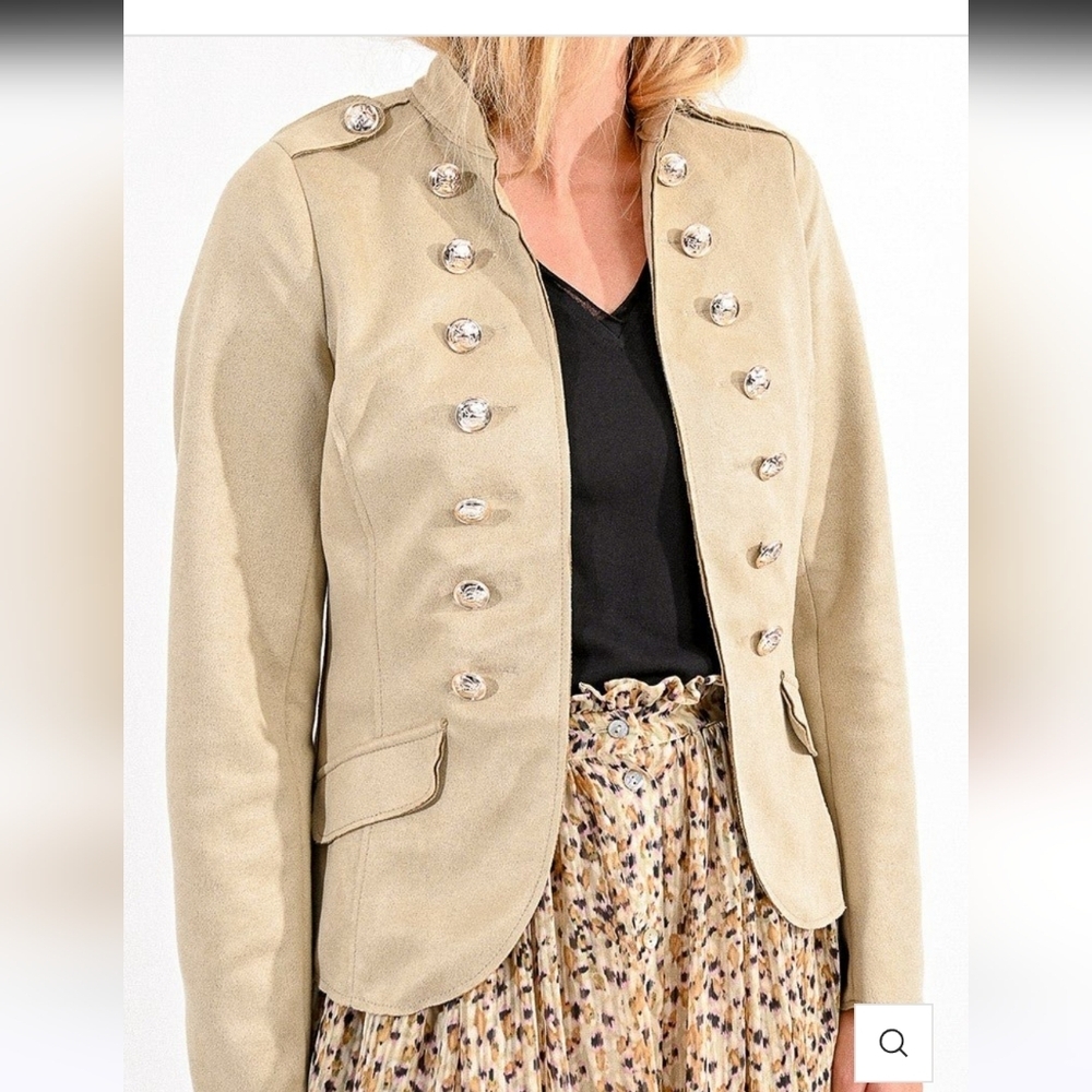 Molly Bracken Beige Military-Style Blazer with Decorative Buttons
